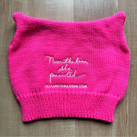 handmade Accessories - Nevertheless She Persisted hot pink Barbie core pussycat union made USA knit hat